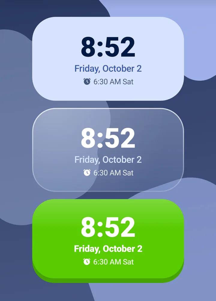 The same clock widget styled three different ways