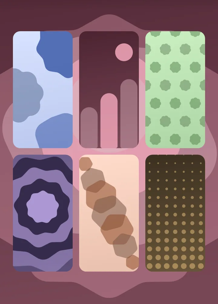 Six wallpapers drawn in the same shapes as the widgets